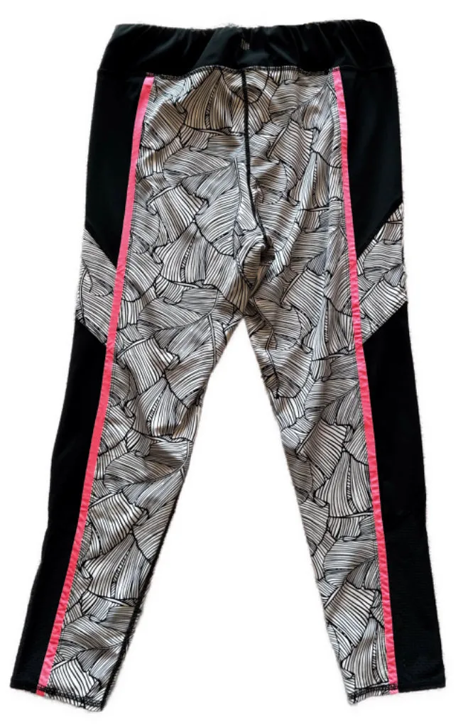 Tail Activewear Leggings - Black White Frond Print/ Pink Trim Size XL MSP$70