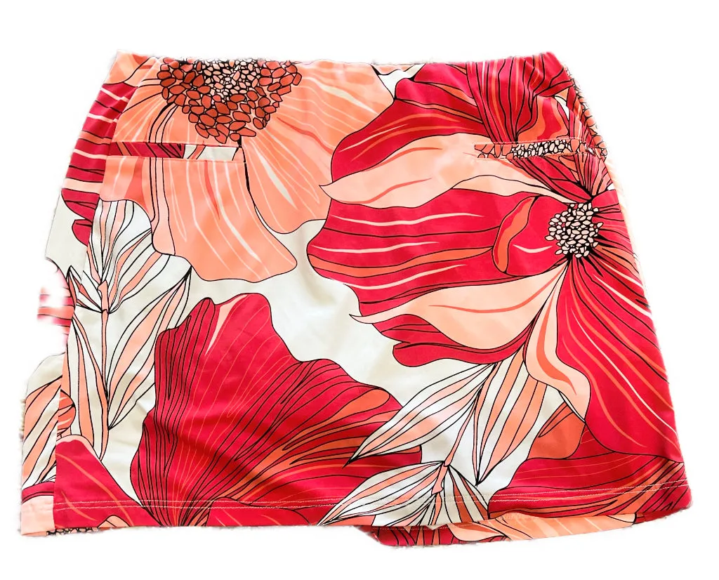 Tail Activewear Red, Coral & Peach Floral Print Golf Skort Size L MSP$93