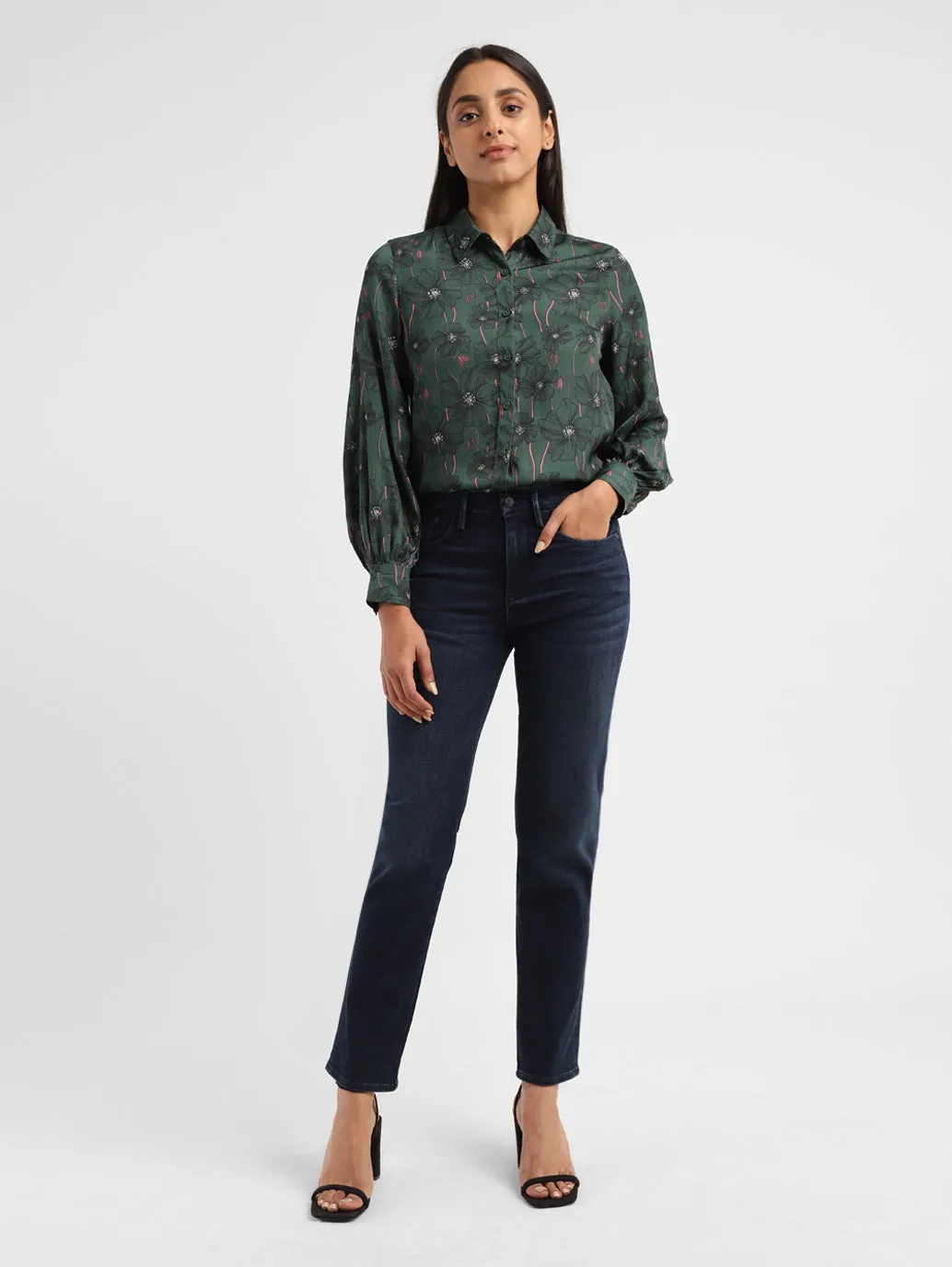 Women's 724 Blue Straight Fit High Rise Jeans LEVI'S