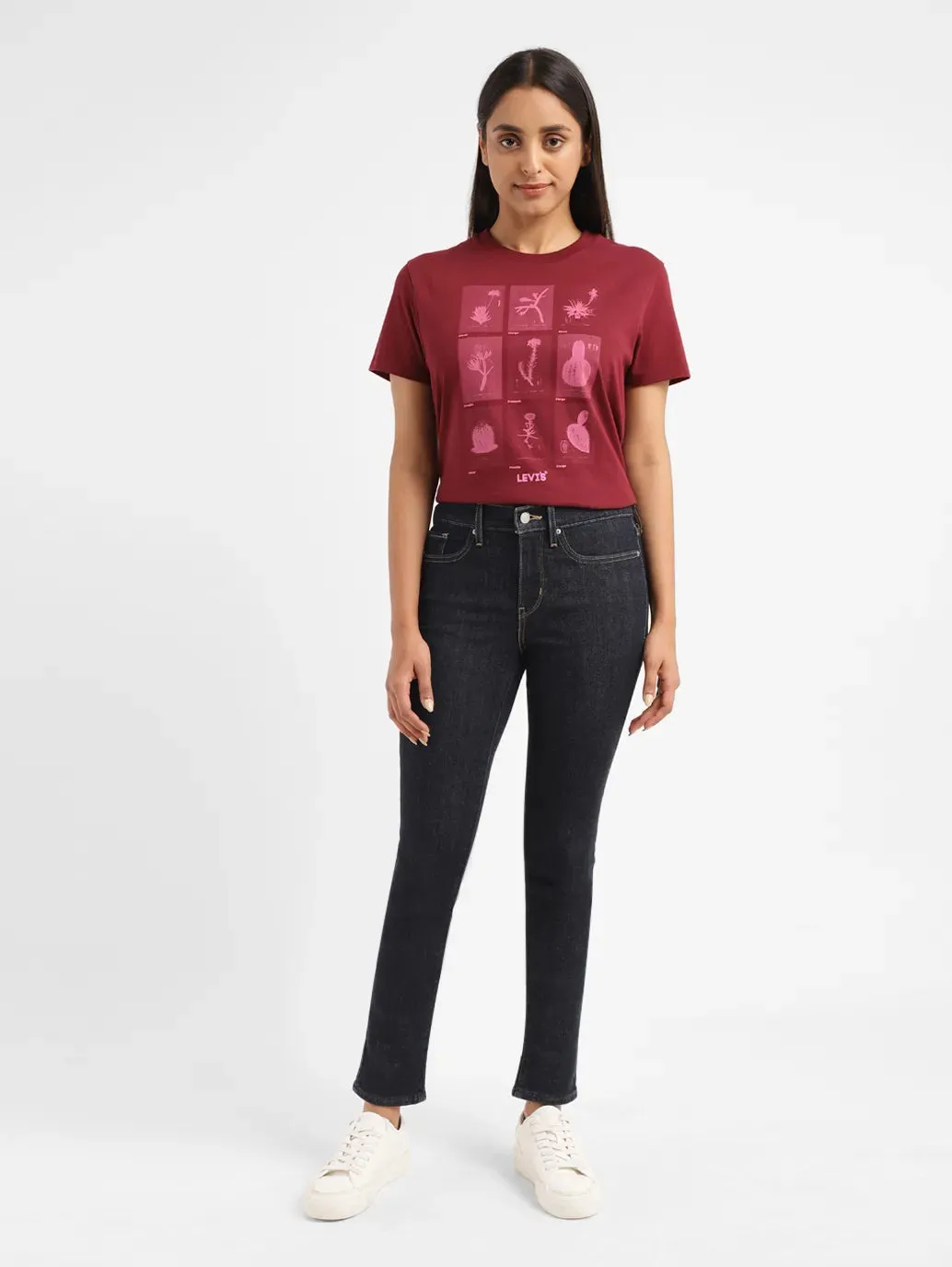 Women's 724 Navy Blue Straight Fit High Rise Jeans LEVI'S
