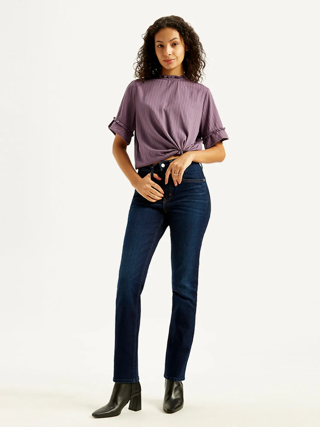 Women's 724 Navy Blue Straight Fit High Rise Jeans LEVI'S