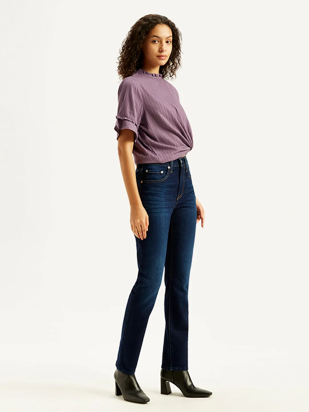 Women's 724 Navy Blue Straight Fit High Rise Jeans LEVI'S