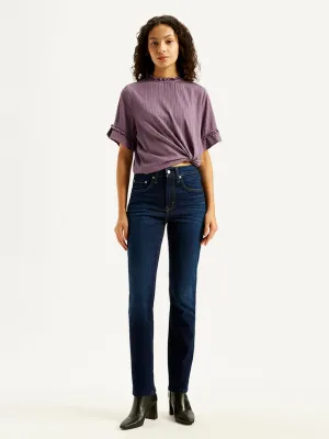 Women's 724 Navy Blue Straight Fit High Rise Jeans LEVI'S