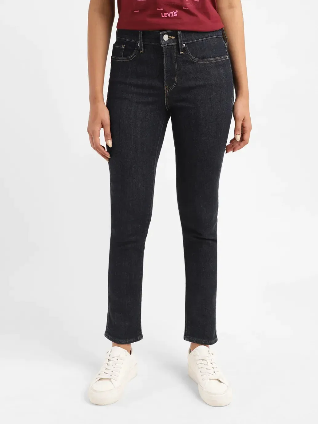 Women's 724 Navy Blue Straight Fit High Rise Jeans LEVI'S