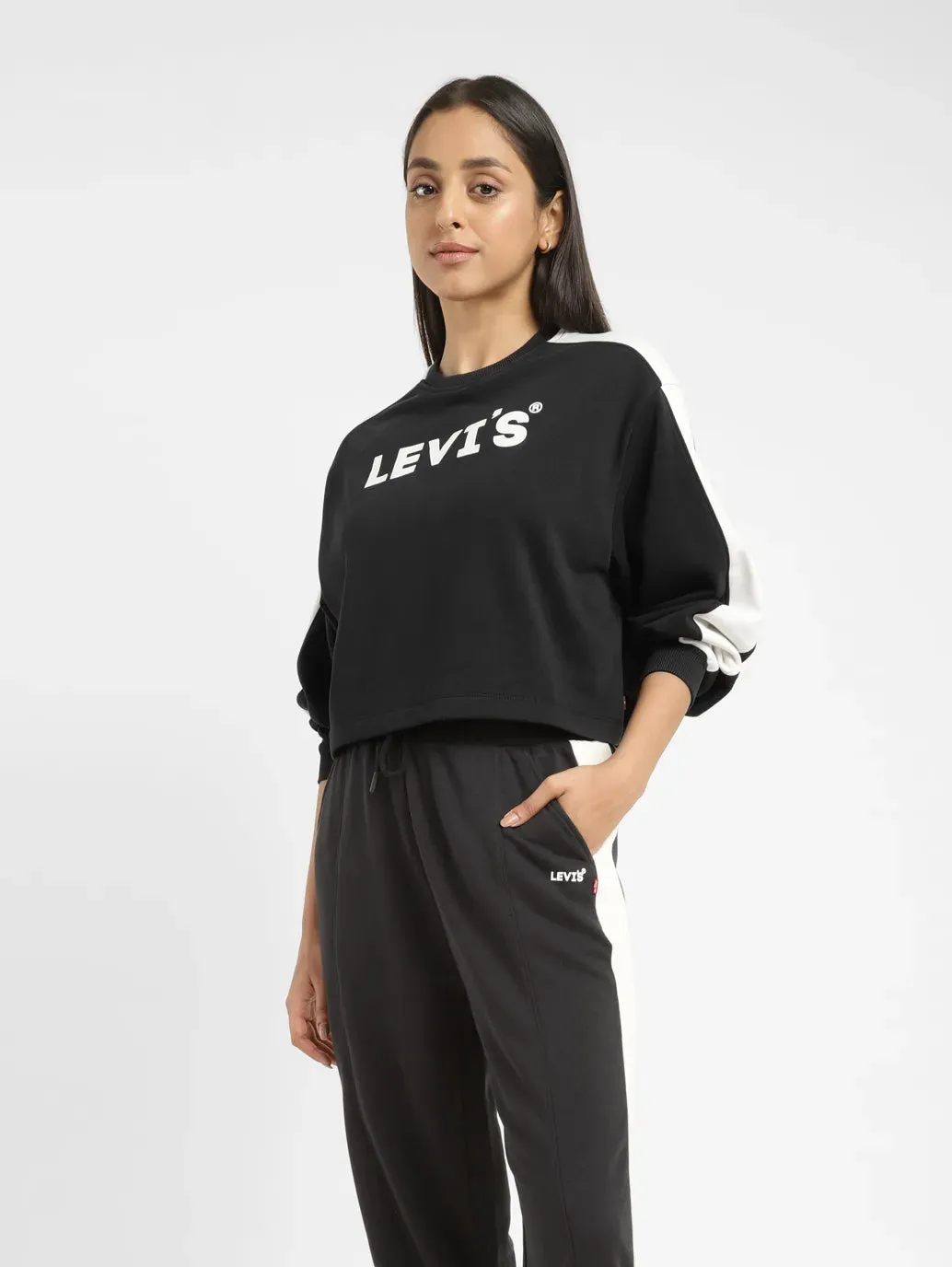 Women's Brand Logo Black Crew Neck Sweatshirt LEVI'S