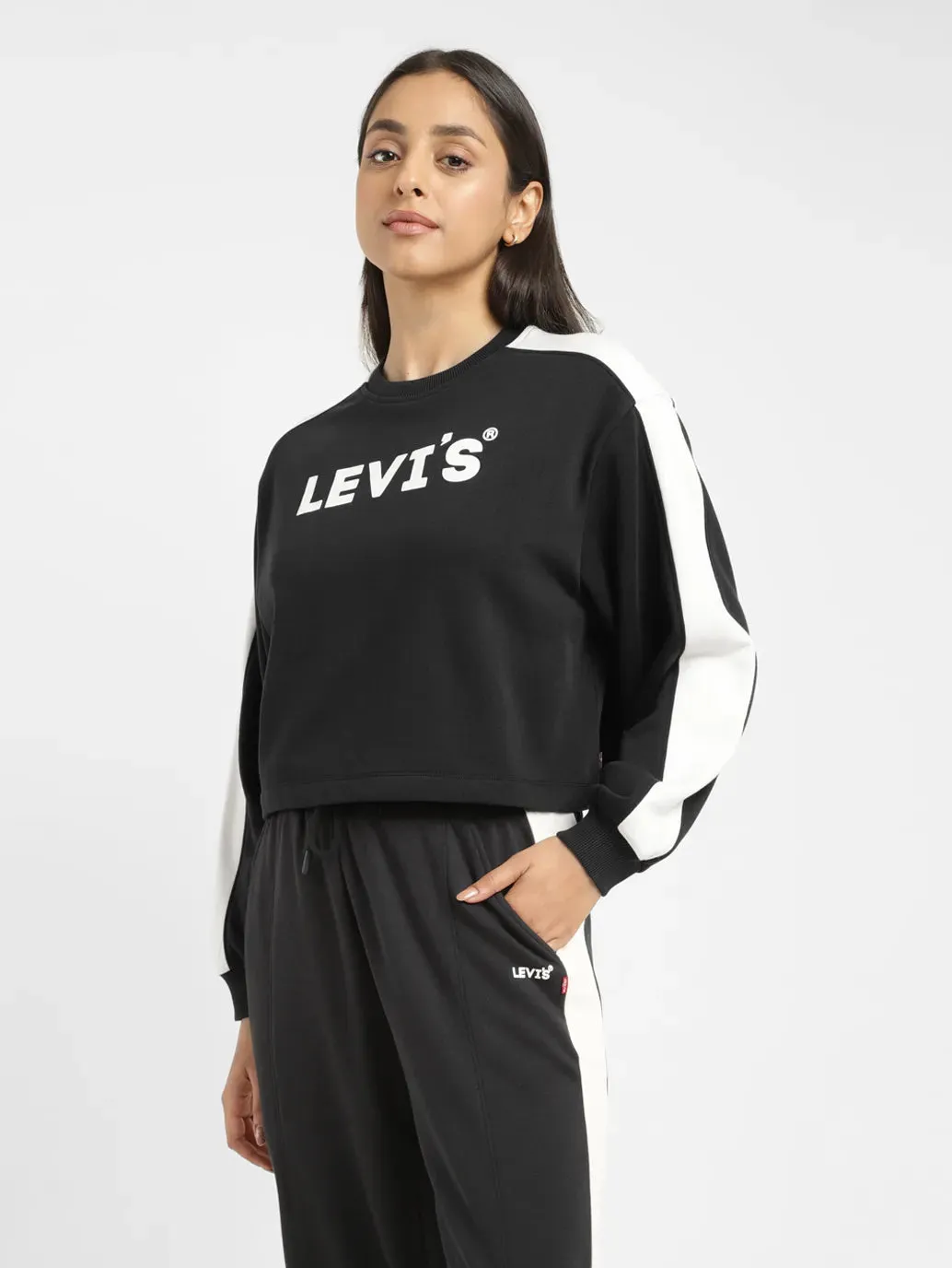 Women's Brand Logo Black Crew Neck Sweatshirt LEVI'S