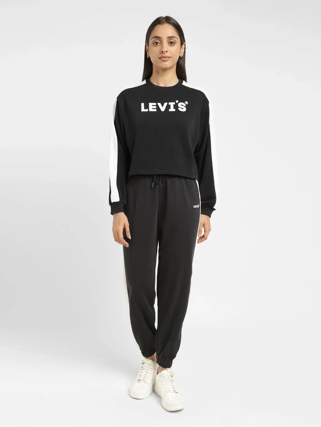 Women's Brand Logo Black Crew Neck Sweatshirt LEVI'S