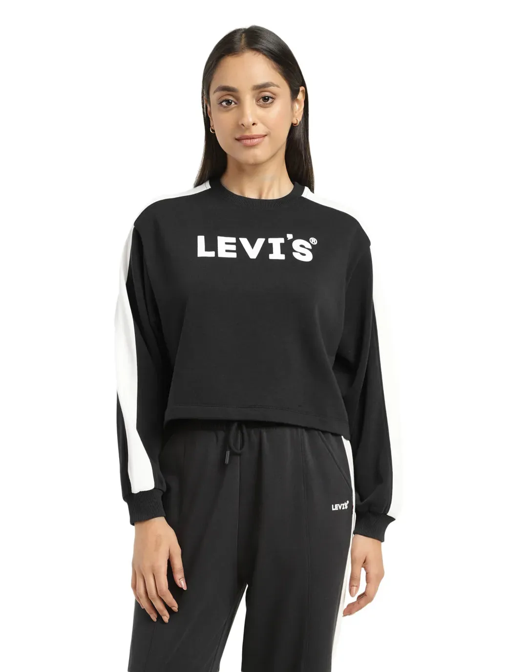 Women's Brand Logo Black Crew Neck Sweatshirt LEVI'S