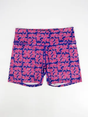 Women's Brand Logo Printed Sports Short,Blue/Pink