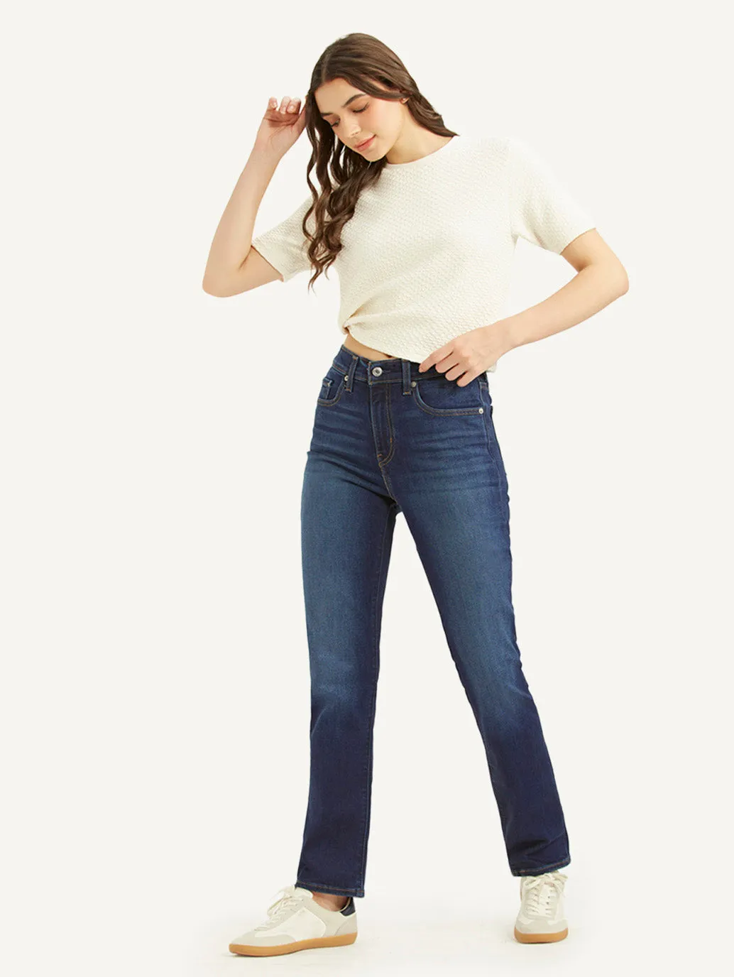 Women's High Rise 724 Slim Straight Fit Dark Blue Jeans LEVI'S
