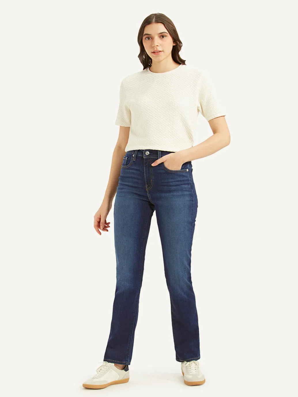 Women's High Rise 724 Slim Straight Fit Dark Blue Jeans LEVI'S