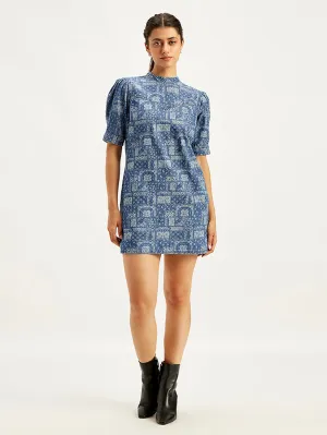 Women's Paisley Blue Band Neck Mini Denim Dress LEVI'S