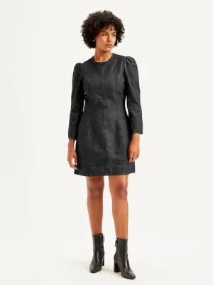 Women's Solid Black Round Neck Denim Dress LEVI'S