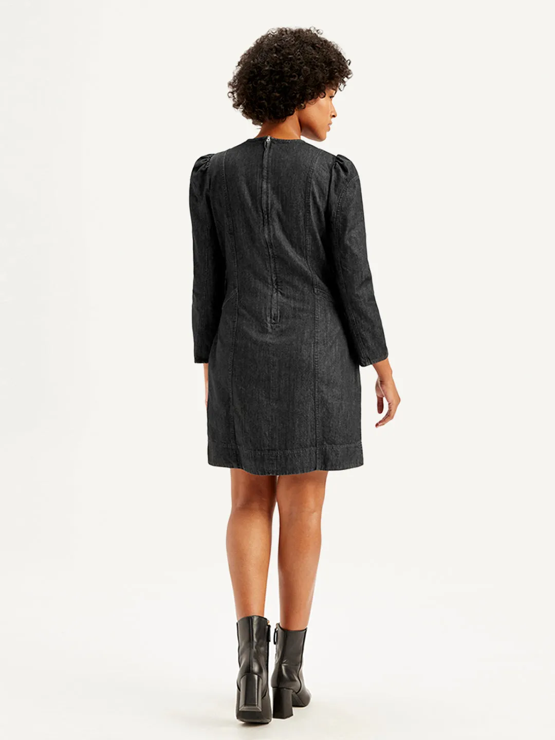 Women's Solid Black Round Neck Denim Dress LEVI'S
