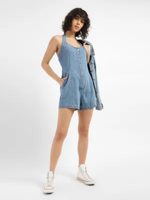Women's Solid Blue Romper Denim Dress LEVI'S