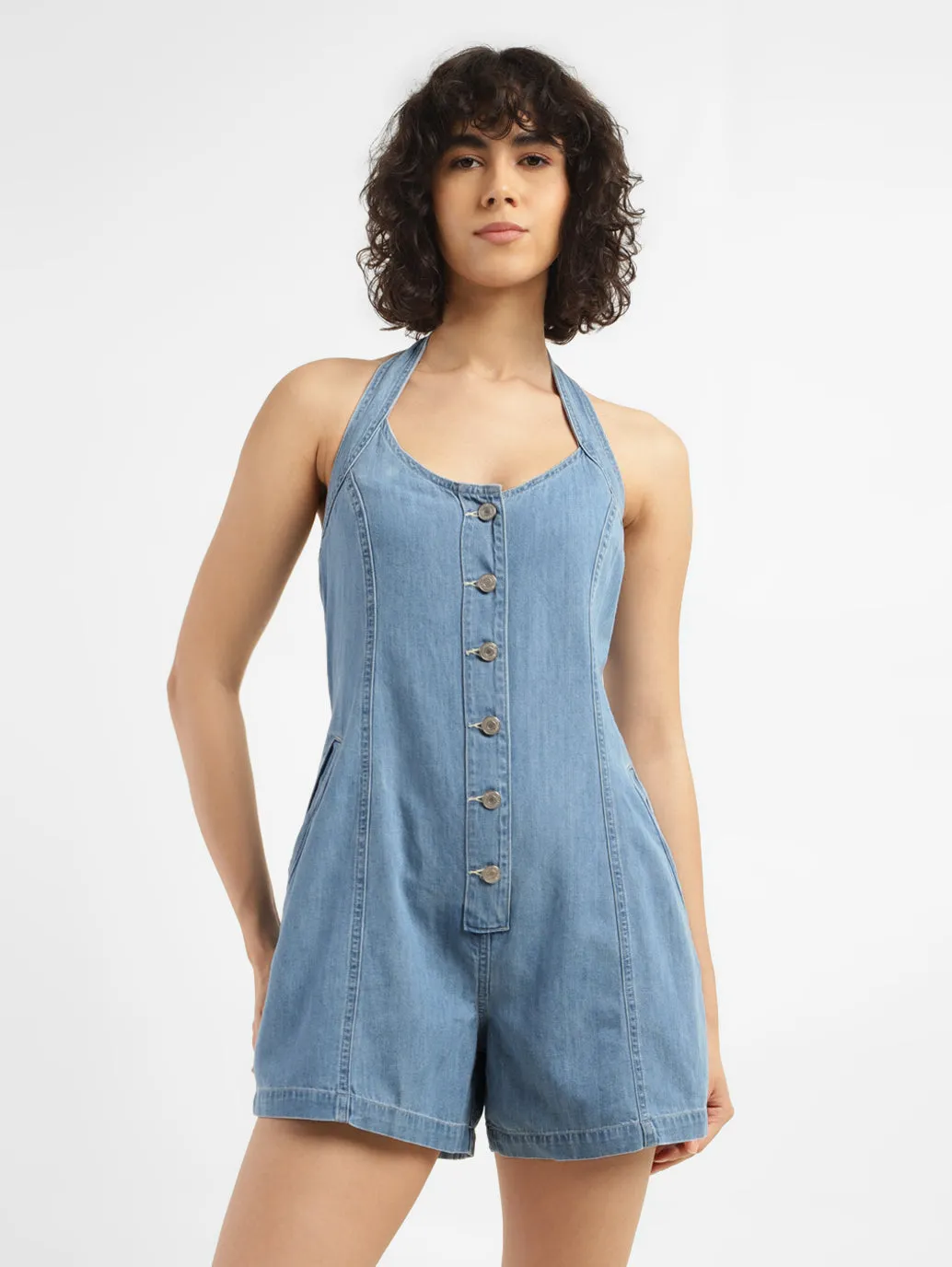 Women's Solid Blue Romper Denim Dress LEVI'S