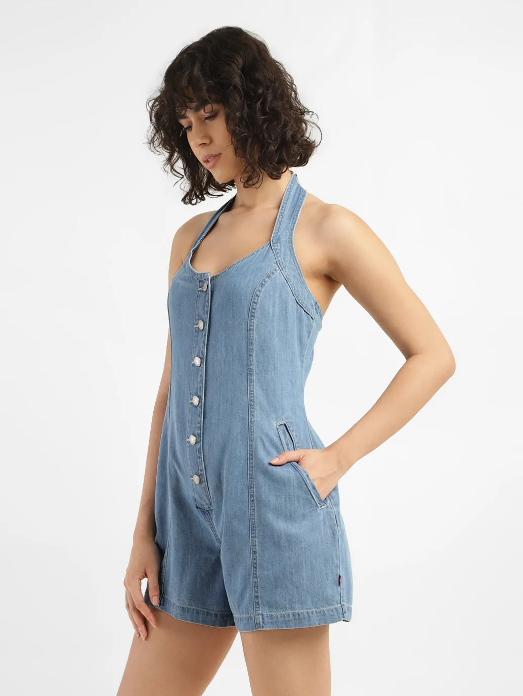 Women's Solid Blue Romper Denim Dress LEVI'S
