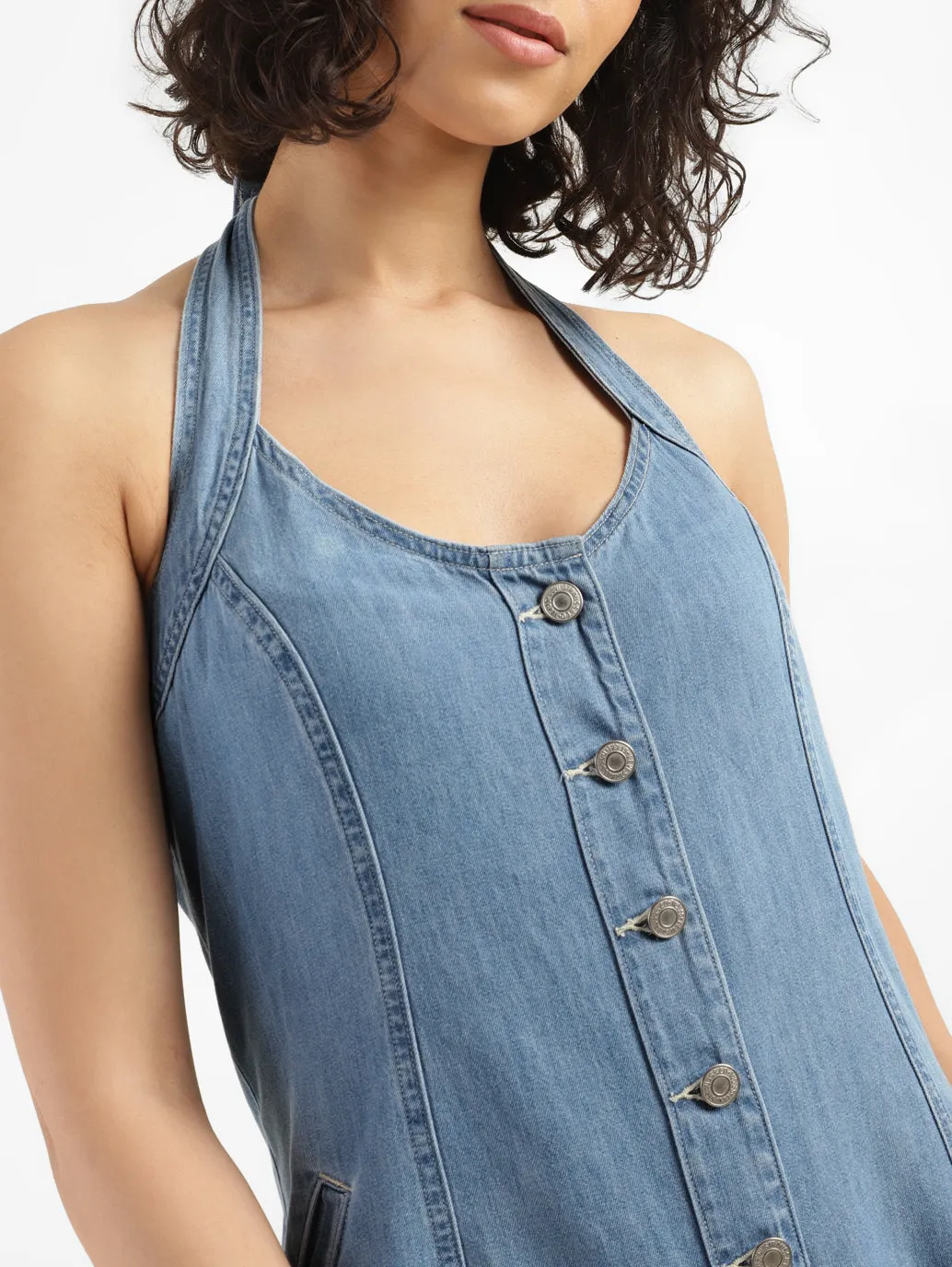 Women's Solid Blue Romper Denim Dress LEVI'S