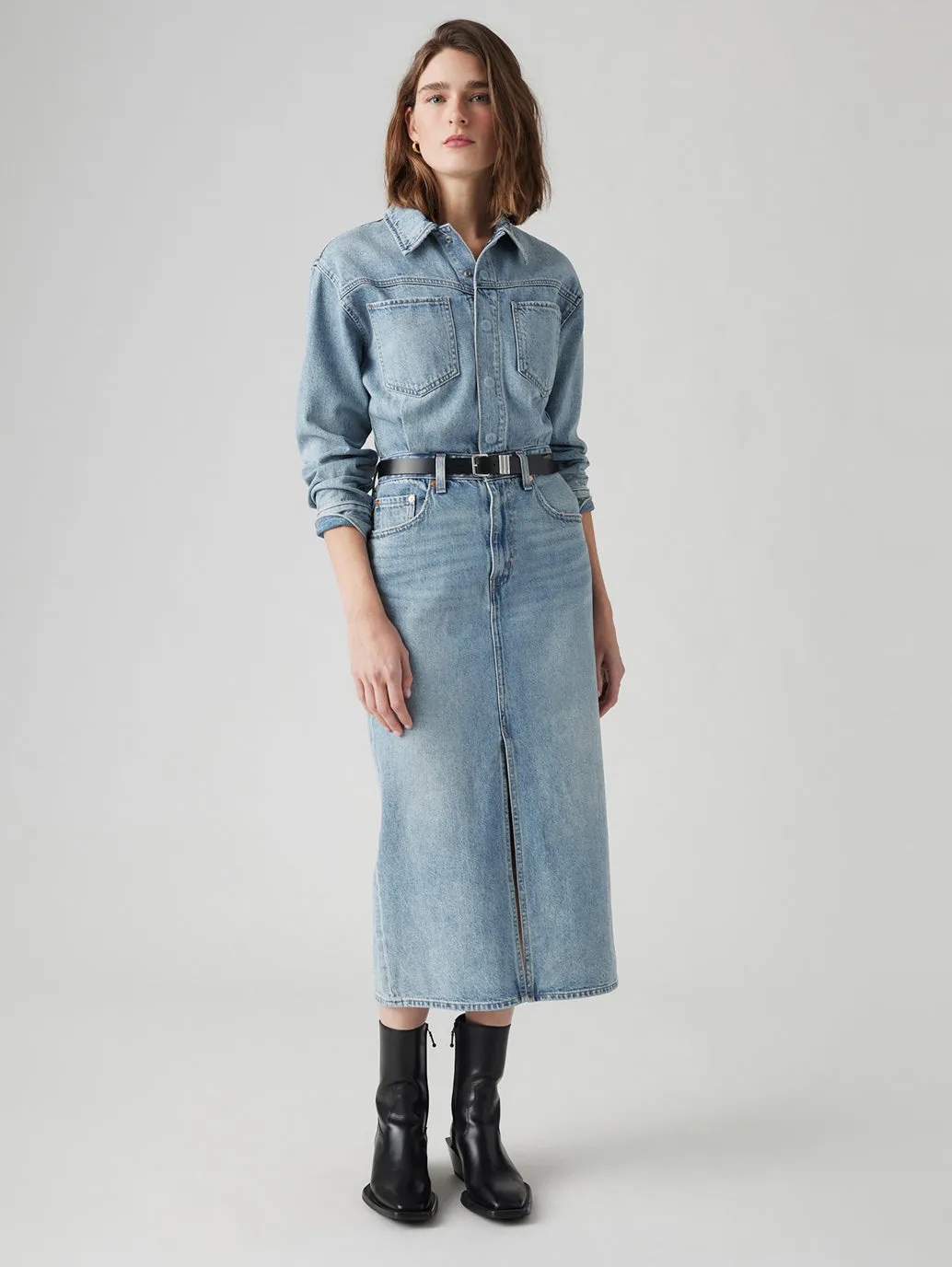 Women's Solid Blue Spread Collar Denim Dress LEVI'S