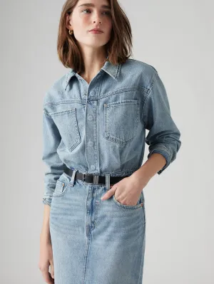 Women's Solid Blue Spread Collar Denim Dress LEVI'S