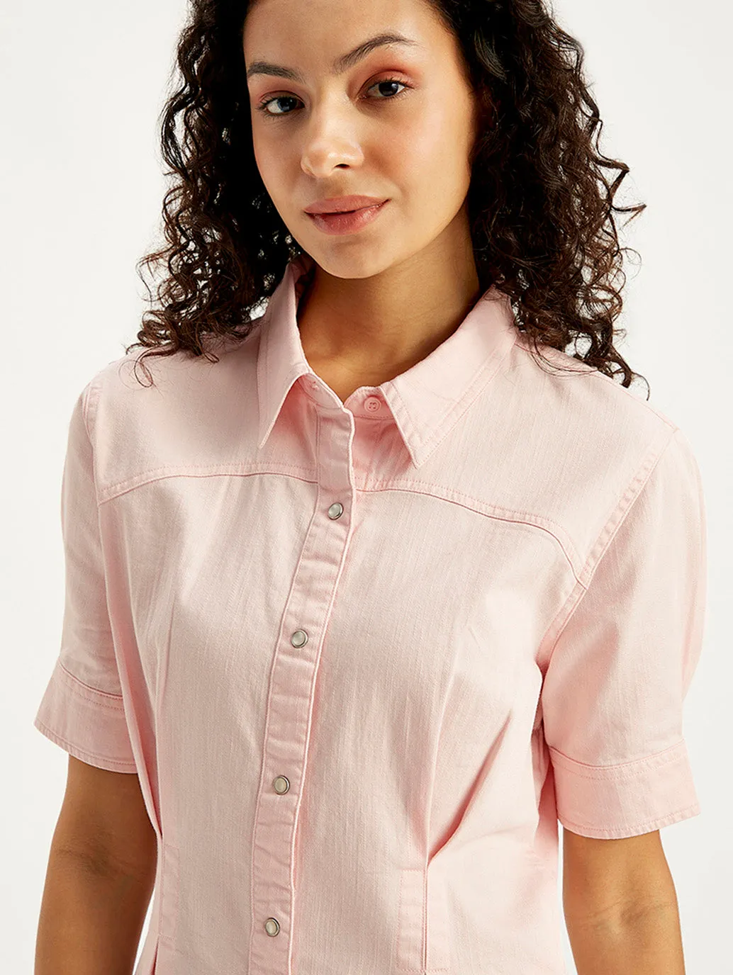 Women's Solid Light Pink Spread Collar Shirt Dress LEVI'S